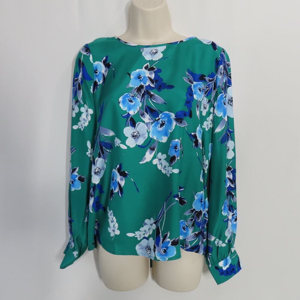 Yumi Kim Green and Blue Tully Garden Work Top Long Sleeve Blouse Size Small